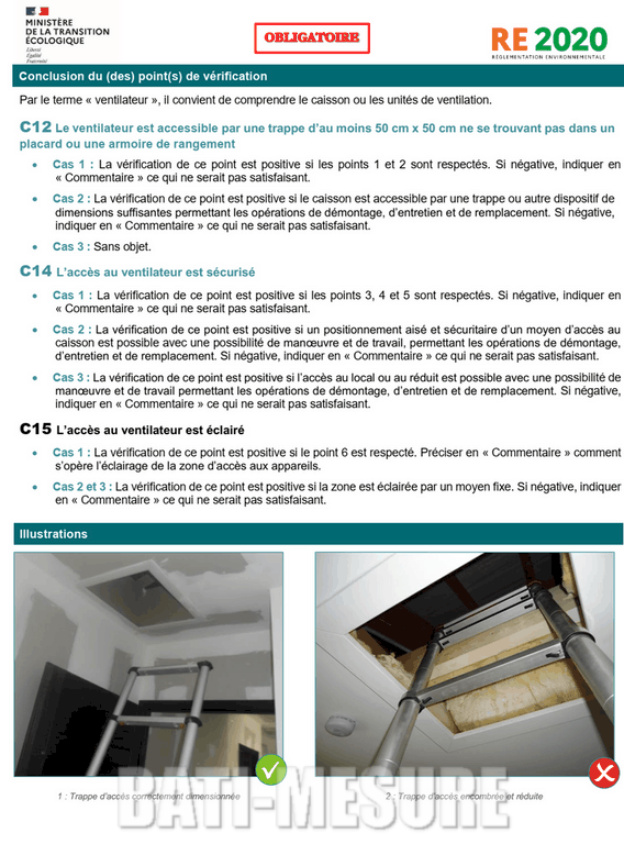 Contrôle ventilation RE2020 trappe d'accès aux combles
