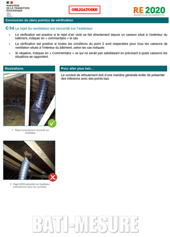Contrôle ventilation RE2020 raccordement du rejet de la VMC