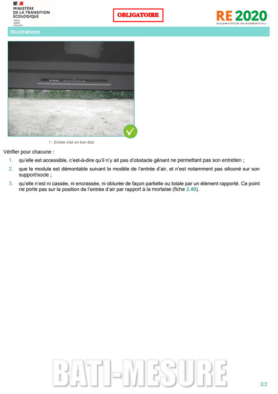 Contrôle ventilation RE2020 vérification des entrées d'air hygroréglables